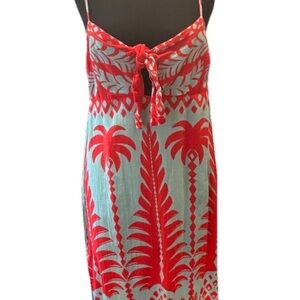 Farm Rio Anthropologie Pink Blue Midi Side Slits Dress Strappy Size P (XS-S)